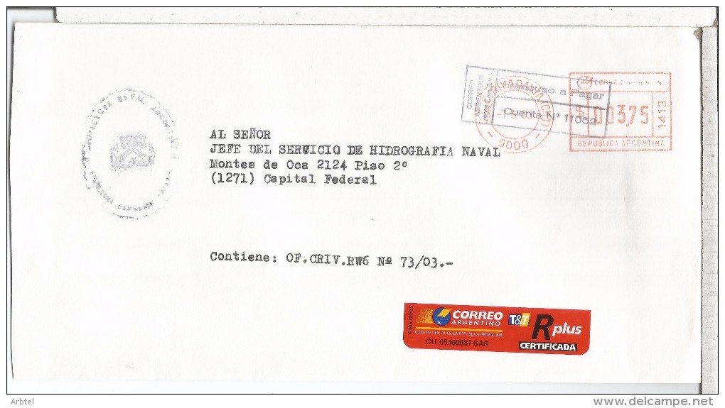 ARGENTINA CC CORREO OFICIAL NAVAL PREFECTURA COMODORO RIBADAVIA - Service