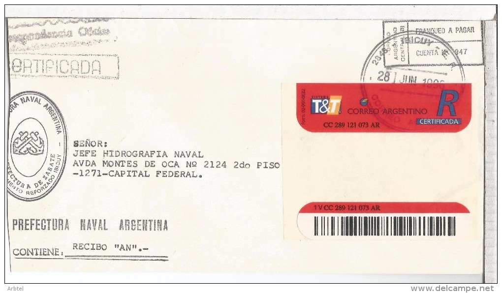 ARGENTINA CC CORREO OFICIAL NAVAL PREFECTURA ZARATE IBICUY - Oficiales