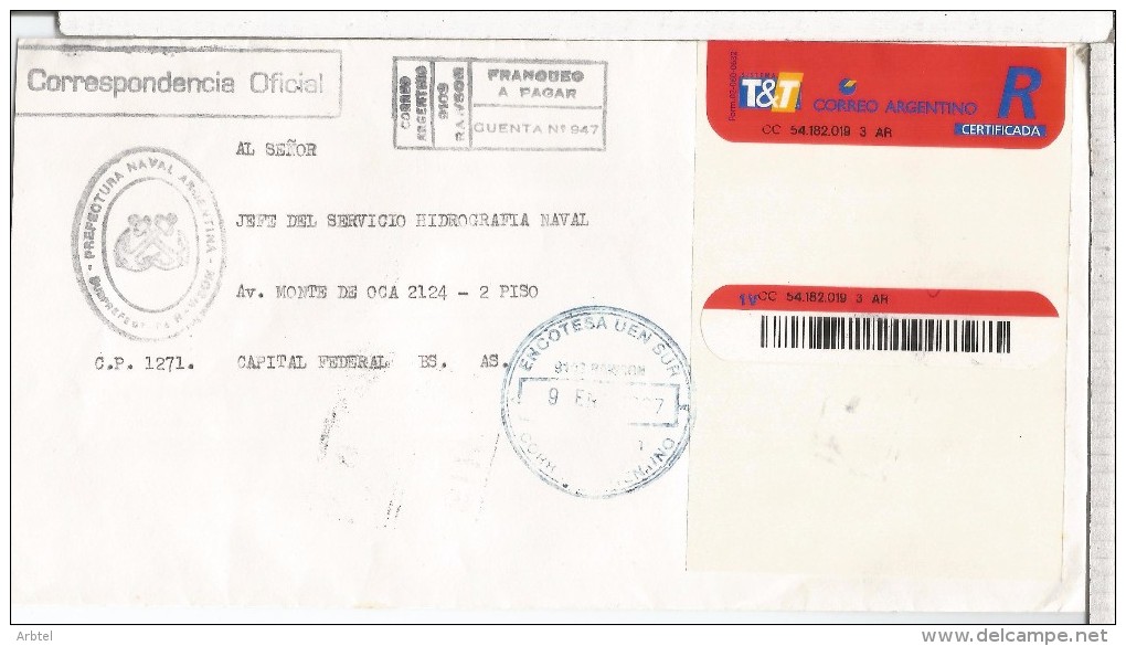 ARGENTINA CC CORREO OFICIAL NAVAL PREFECTURA RAWSON - Oficiales