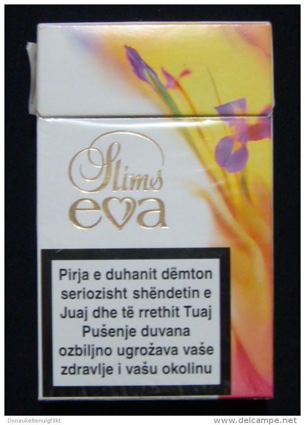 EVA SLIMS EMPTY HARD PACK CIGARETTE BOX EDITION WITH KOSOVO FISCAL STAMPS - Boites à Tabac Vides