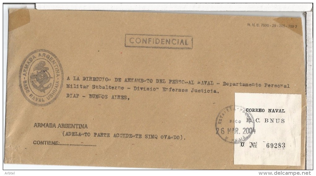 ARGENTINA CC CORREO OFICIAL NAVAL BASE NAVAL USHUAIA - Oficiales