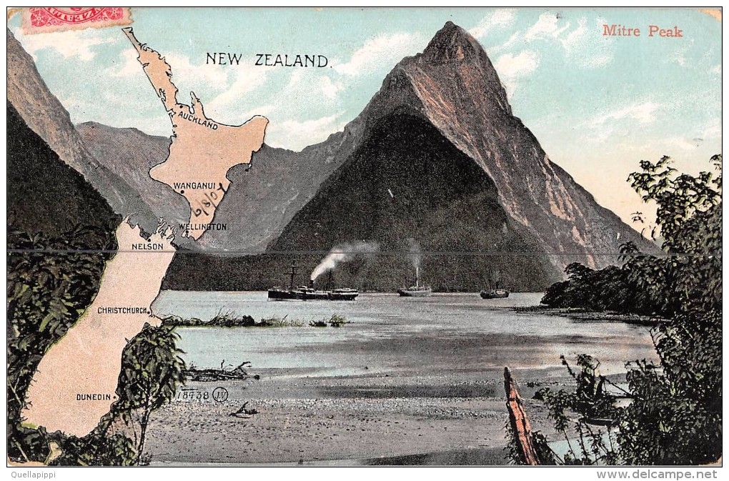 04431 "NEW ZEALAND - MITRE PEAK" ANIMATA, BATTELLI.  CART SPED 1909 - Nuova Zelanda