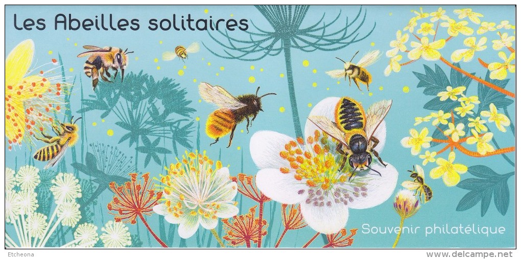 Les Abeilles Solitaires Mégachile, Osmie, Anthophore Et  Collète  2 Blocs Souvenir Dans Un Encart - Blocs Souvenir