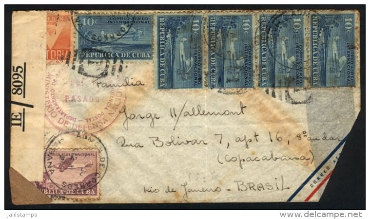 Airmail Cover Sent From La Habana To Rio De Janeiro On 12/OC/1934, Nice Postage And Handstamp + Censor Label,... - Venezuela