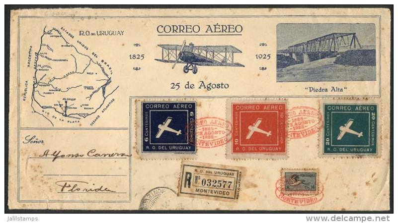 25/AU/1925 First Flight Montevideo - Florida: Fantastic Special Cover With Arrival Backstamp, Minor Defects, Rare! - Uruguay