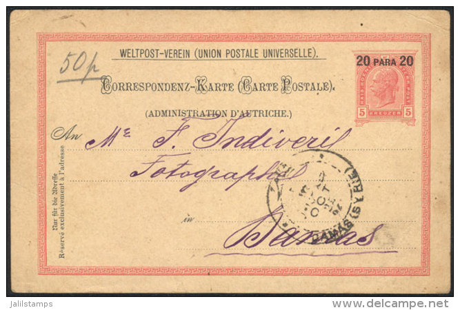 5K. Postal Card Of The Austrian Post Office, Sent From Smyrna To Damas (Syria) On 15/OC/1894, VF Quality - Other & Unclassified