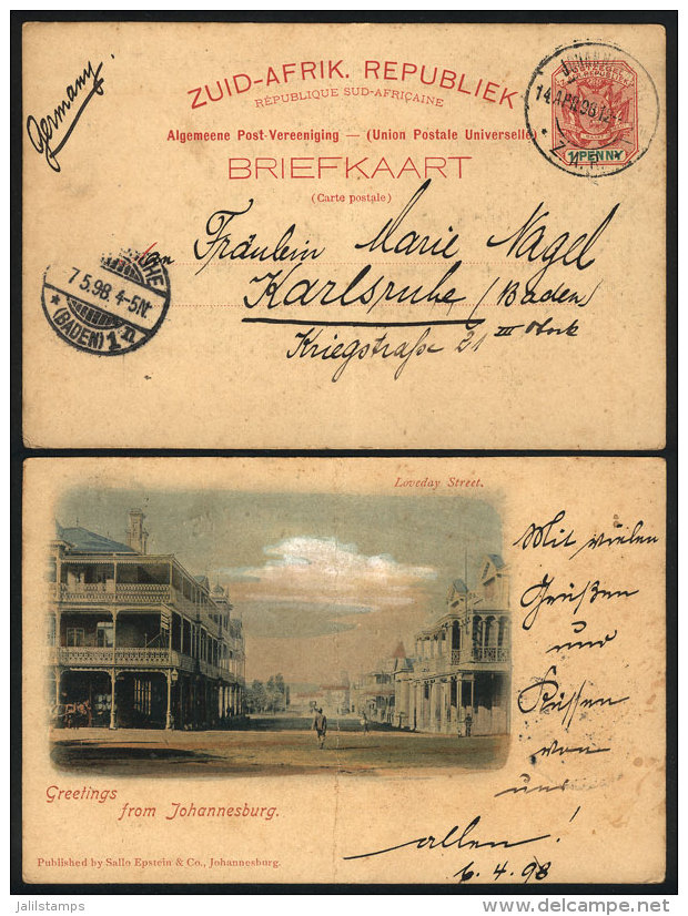 1p. Postal Card Illustrated On Back With View Of "Loveday Street", Sent From Johannesburg To Germany On 14/AP/1898,... - Transvaal (1870-1909)