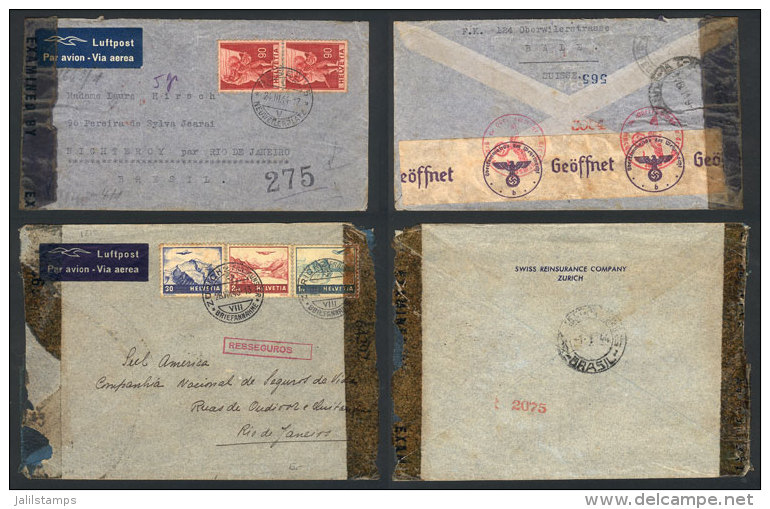 2 Airmail Covers Sent To Rio De Janeiro In 1943/4, Both With Interesting CENSOR Labels! - Other & Unclassified