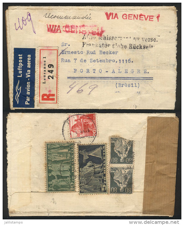 Registered Airmail Cover Sent From Lausanne To Brazil On 11/DE/1939, Franked With 16.80Fr., Interesting! - Other & Unclassified
