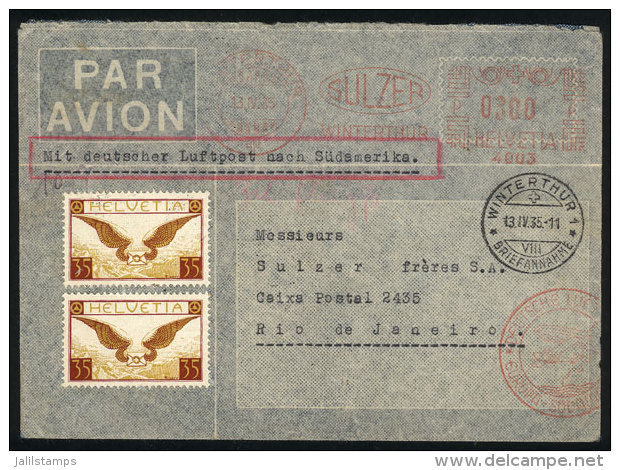 Airmail Cover Sent From Winterthur To Rio De Janeiro On 13/AP/1935 With Meter Postage For 3Fr. + Stamps... - Other & Unclassified