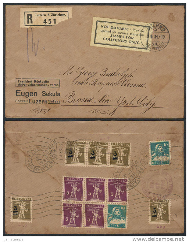 Registered Cover Sent From Luzern To New York On 3/MAR/1931, VF Quality! - Sonstige & Ohne Zuordnung