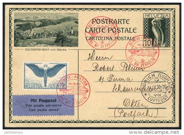 Postal Card Illustrated With View Of Degersheim, Sent Via ZEPPELIN From Geneve To Olten On 14/SE/1930, Excellent... - Other & Unclassified