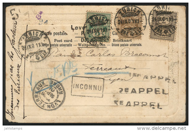 Postcard Sent From Zürich To Terreaux (France) On 24/SE/1901 And Returned To Sender With Interesting Postal... - Other & Unclassified