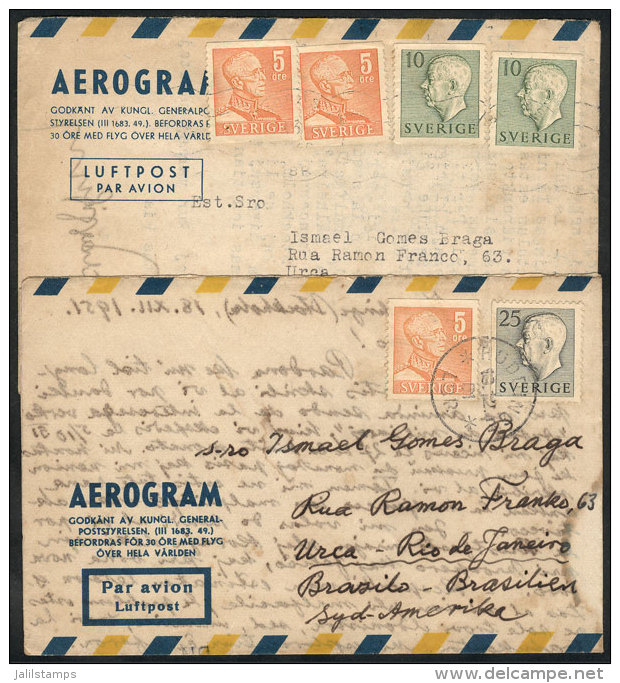 2 Aerograms Written In ESPERANTO, Sent To Brazil In 1951 And 1952, VF Quality! - Other & Unclassified