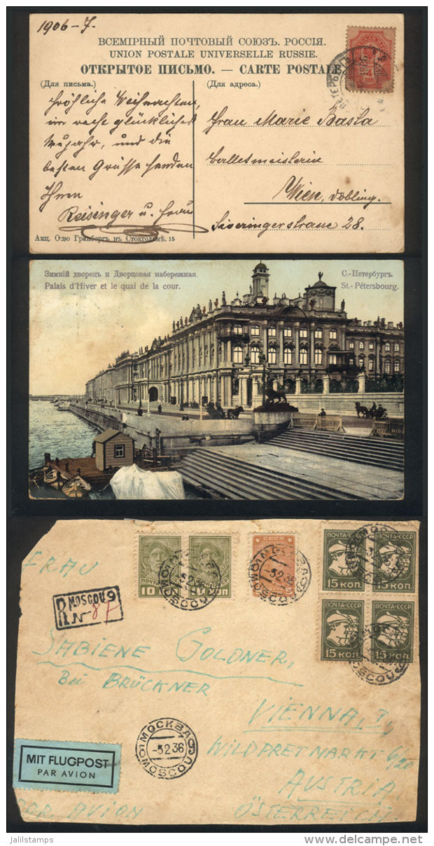 Postcard + Front Of Cover Sent To Austria In 1906 And 1936 Respectively, Interesting! - Sonstige & Ohne Zuordnung