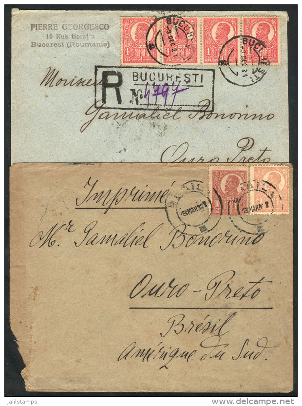 2 Covers (1 Registered) Sent To Ouro Preto (Brazil) In 1921 And 1922, Unusual Destination! - Other & Unclassified