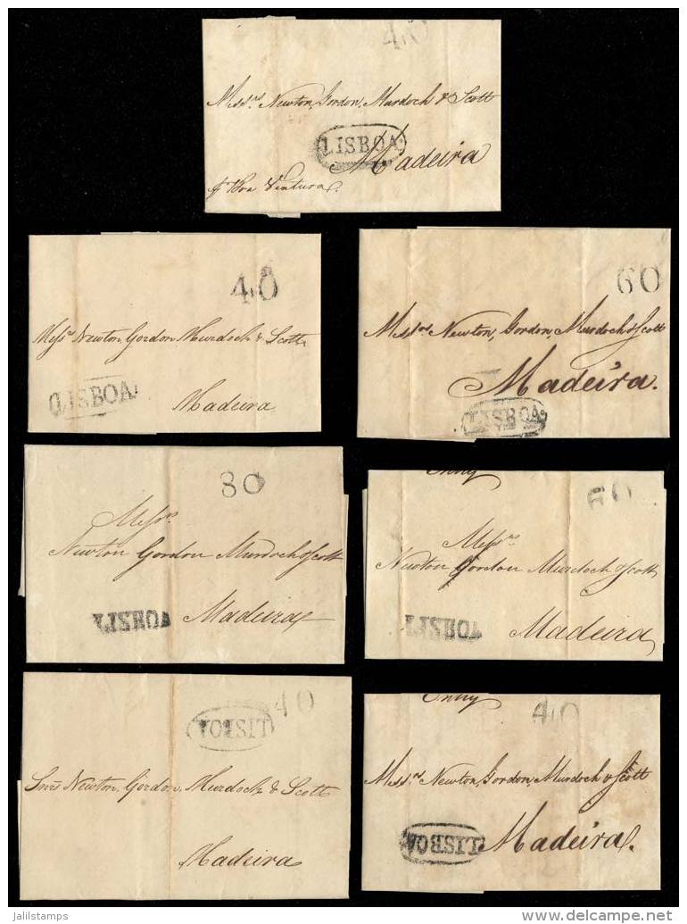 7 Entire Letters Sent From Lisboa To Madeira Between 1814 And 1825, With Varied And Interesting Postal Marks,... - ...-1853 Prephilately
