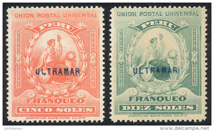 Scott 158/159, 1899 5S. And 10S., Both With Blue "ULTRAMAR" Overprint, Possibly From The Archive Of Specimens Sent... - Peru