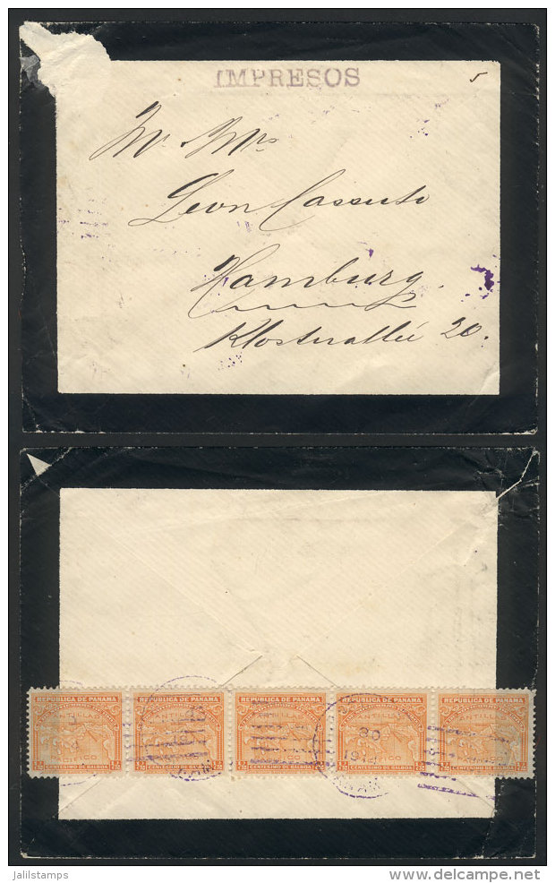 Mourning Cover Sent To Germany In 1914 With Rate For Printed Matter, Franked On Back With Strip Of 5 Of &frac12;c.... - Panama
