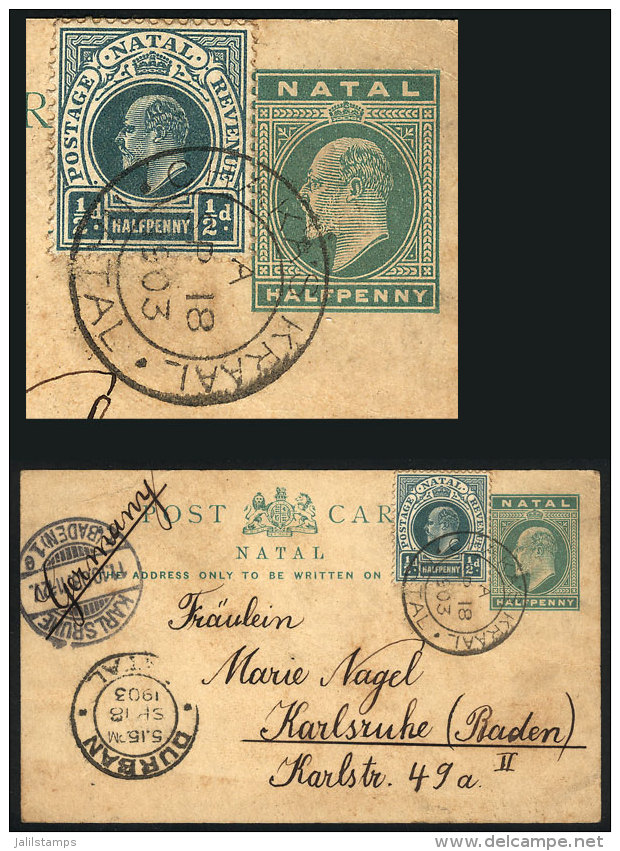 &frac12;p. Postal Card + Additional &frac12;p., Sent From CHAKAS KRAAL To Germany On 18/SE/1903, Very Nice! - Natal (1857-1909)