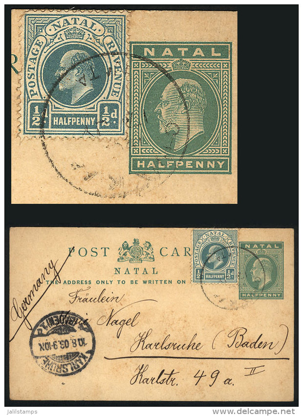 &frac12;p. Postal Card + Additional &frac12;p., Sent From CHAKAS KRAAL To Germany On 16/JUL/1903, Very Nice! - Natal (1857-1909)