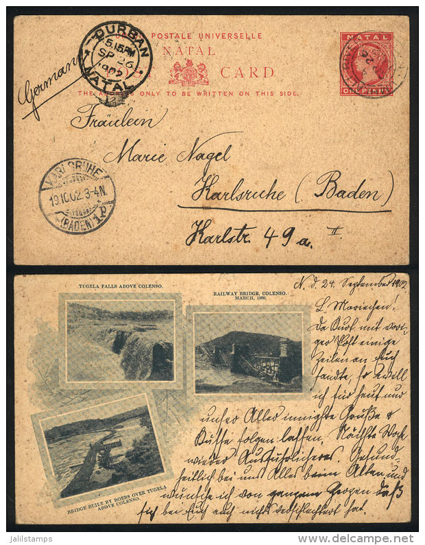 1p. Postal Card Illustrated On Back With Views Of "Tugela Falls Above Colenso - Railway Bridge, Colenso - Bridge... - Natal (1857-1909)