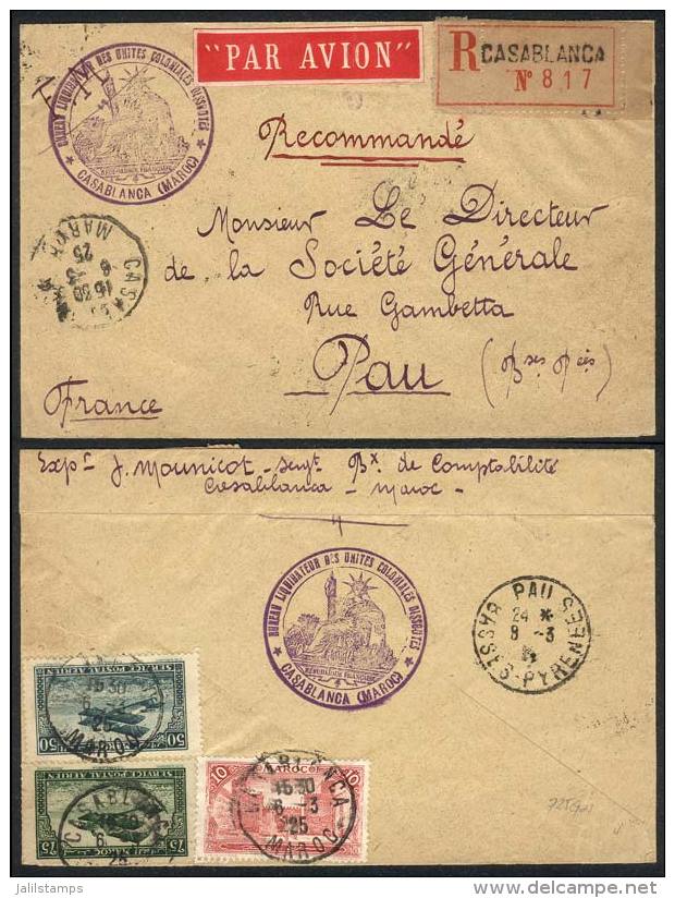 Registered Airmail Cover Sent From Casablanca To France On 6/MAR/1925, VF Quality! - Other & Unclassified