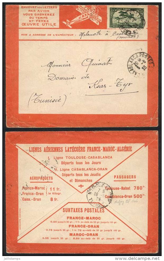 Special Cover Of Letecoere Airline Sent From Casablanca To Ksar-Tyr (Tunisia) On 5/AU/1923 Franked With 75c., VF... - Other & Unclassified