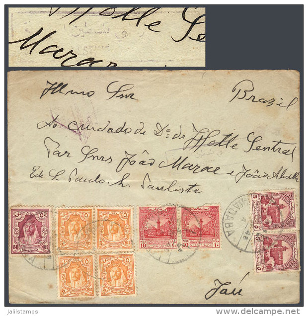 Cover Sent In September 1948 From Madaba To Brazil, Nice Postage (including Twin Values Of 5m. Of 2 Different... - Jordan