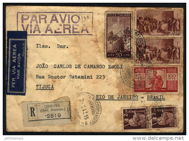Registered Airmail Cover Sent From Genova To Rio De Janeiro On 2/JA/1947 Franked With 194l., With Some Spots But... - Other & Unclassified