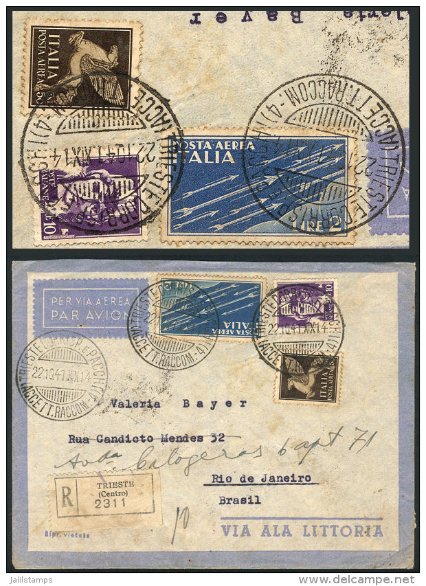 Registered Airmail Cover Sent From Trieste To Rio De Janeiro On 22/OC/1941 Franked With 12.50L., The 10L. Value... - Other & Unclassified