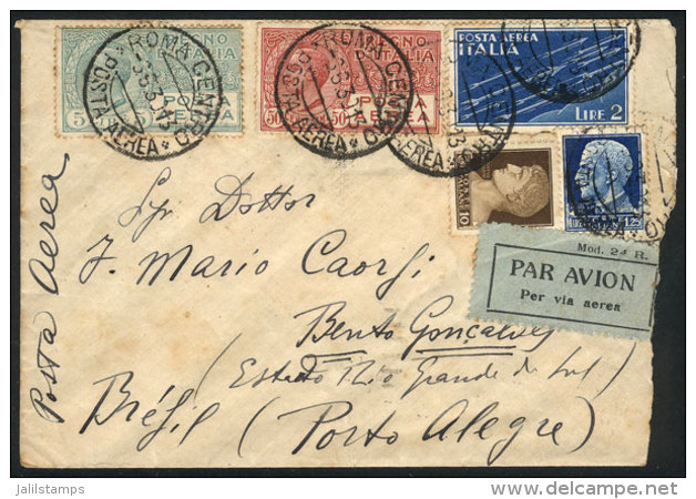 Airmail Cover Sent From Roma To Brazil On 3/JUN/1930 Franked With 8.85L. Including The Sc.C9 (US$325 On Used... - Other & Unclassified