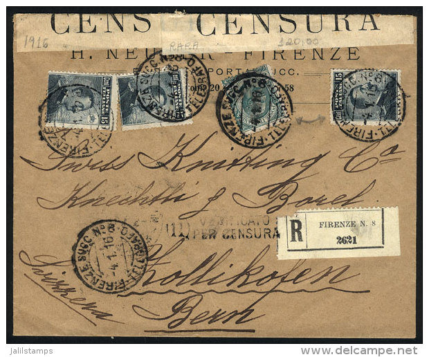 Registered Cover Sent From Firenze To Switzerland On 4/JA/1916, VF Quality! - Other & Unclassified