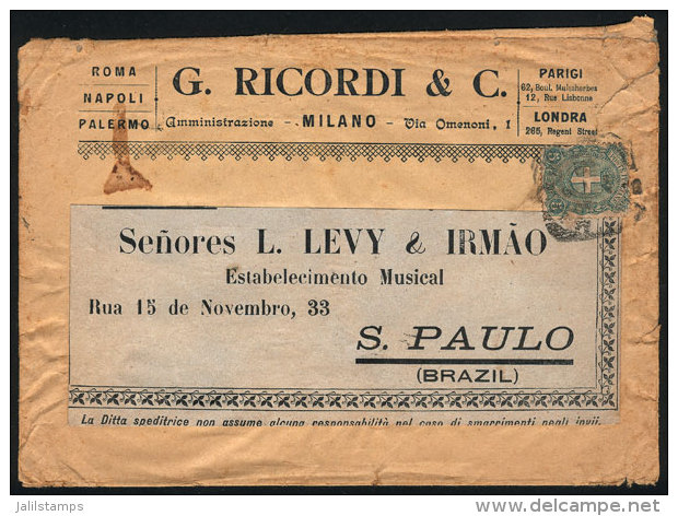 Cover That Contained Printed Matter Sent From Milano To Sao Paulo (Brazil) In 1907, Franked With 5c., Defects, Good... - Other & Unclassified