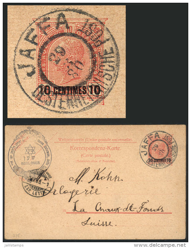 10c. Postal Card Sent From The Austrian Postal Office In JAFFA To Switzerland On 29/MAR/1908, Postmark With ERROR:... - Other & Unclassified