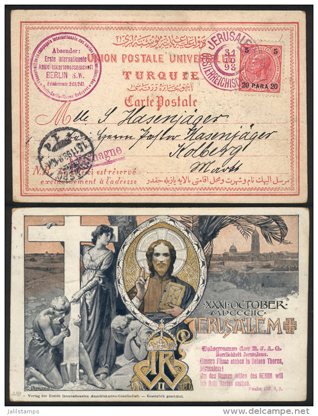 Beautiful Lithograph PC Sent From The Austrian Postal Office In JERUSALEM To Colberg On 31/OC/1898, Franked With... - Other & Unclassified