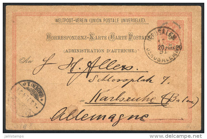 20pa. Postal Card Sent From The Austrian Postal Office In JERUSALEM To Germany On 12/FE/1891, VF Quality! - Other & Unclassified