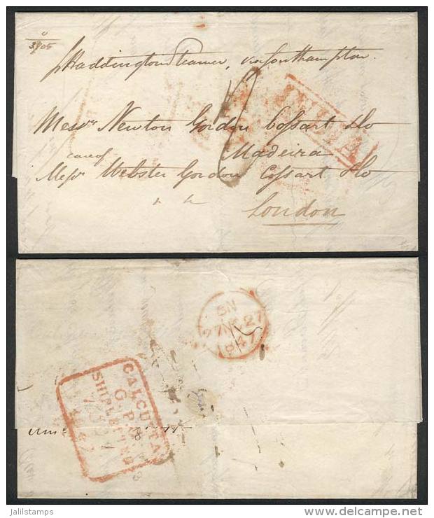 Entire Letter Dated CALCUTTA 7/OC/1847 And Posted To MADEIRA (arrival 28/DE), On Front Bearing Red "INDIA" In... - ...-1852 Prephilately