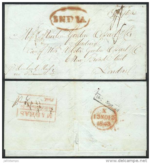 Entire Letter Dated MADRAS 11/SE/1843 And Posted To MADEIRA (arrival 2/JA/1844), On Front Bearing Red Oval "INDIA",... - ...-1852 Vorphilatelie