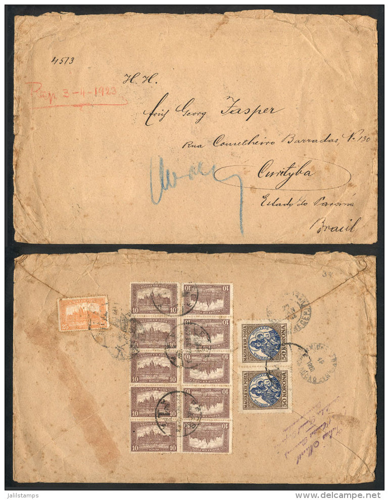 Cover Sent From Pecs To Brazil On 27/DE/1922 With Fantastic Postage On Reverse, Very Interesting! - Covers & Documents