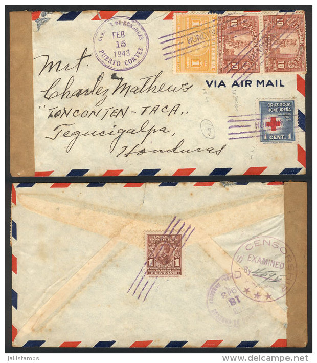 Airmail Cover Sent From Puerto Cortes To Tegucigalpa On 15/FE/1943. - Honduras