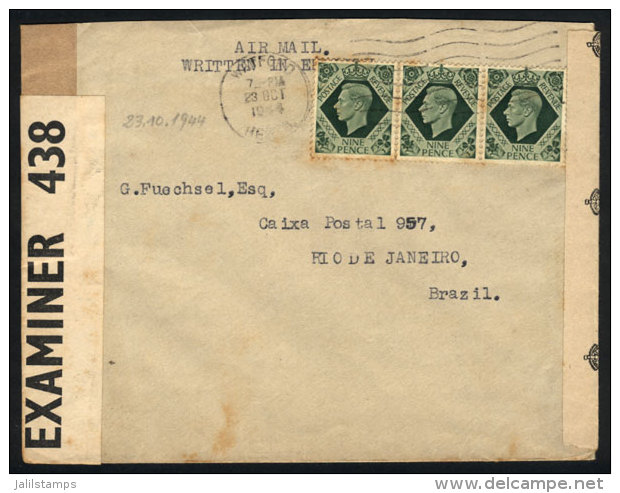 Airmail Cover Sent From Westford To Rio De Janeiro On 23/OC/1944, Double Censorship - Other & Unclassified