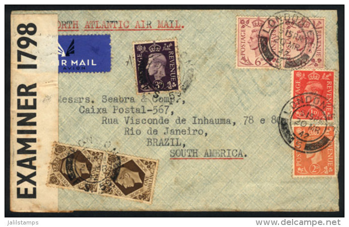 Airmail Cover Sent From London To Rio De Janeiro On 20/MAR/1942, Censored, Nice Multicolor Postage! - Other & Unclassified