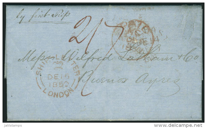 Entire Letter Dated BELFAST 14/DE/1850, Sent To Buenos Aires With Red BELFAST Datestamp, Red "PAID" In Circle,... - Sonstige & Ohne Zuordnung