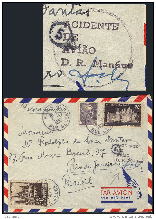 AIRPLANE CRASH: Cover Sent From Paris To Rio De Janeiro On 5/DE/1952, With Interesting Mark Applied In Brazil... - Sonstige & Ohne Zuordnung