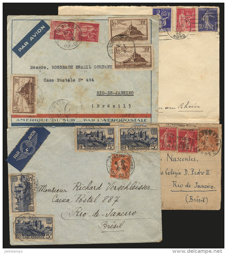 3 Covers + 1 Wrapper Sent To Brazil Between 1935 And 1939 (2 By Airmail), Nice Postages! - Covers & Documents