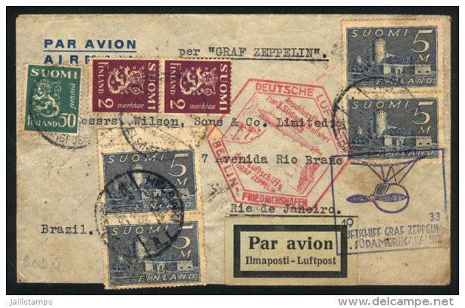 ZEPPELIN: Airmail Cover Sent From Helsingfors To Rio De Janeiro On 28/JUN/1933, With 2 Special Flight Handstamps,... - Other & Unclassified