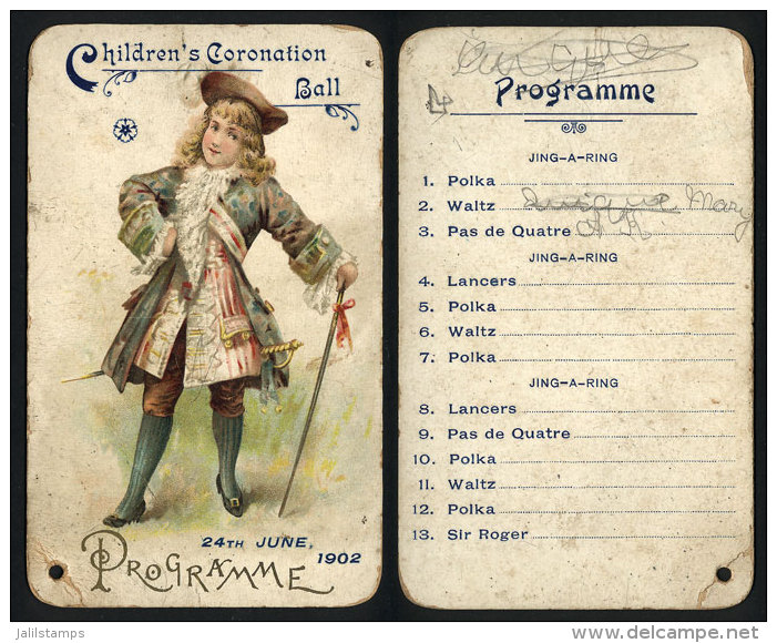 Old Card With Program For Children&acute;s Coronation Ball, List Of Musical Pieces On Back, Fine Quality - Sonstige & Ohne Zuordnung