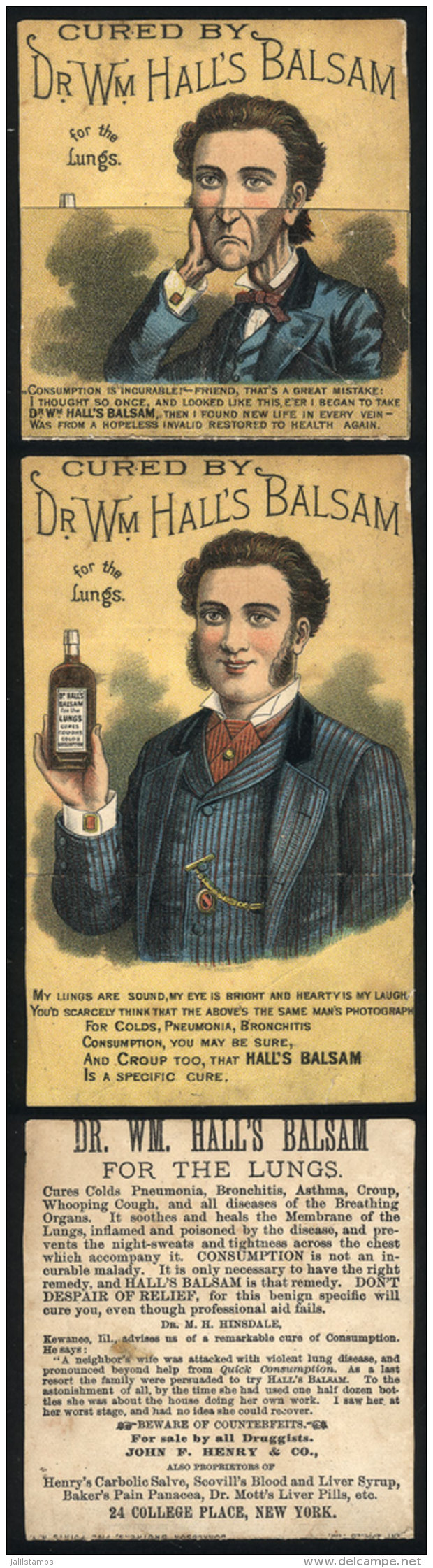 Old Metamorphic Trade Card For "Dr Hall's Balsam" (medicine), Featuring A Well-dressed And Smiling Man, Fine... - Sonstige & Ohne Zuordnung