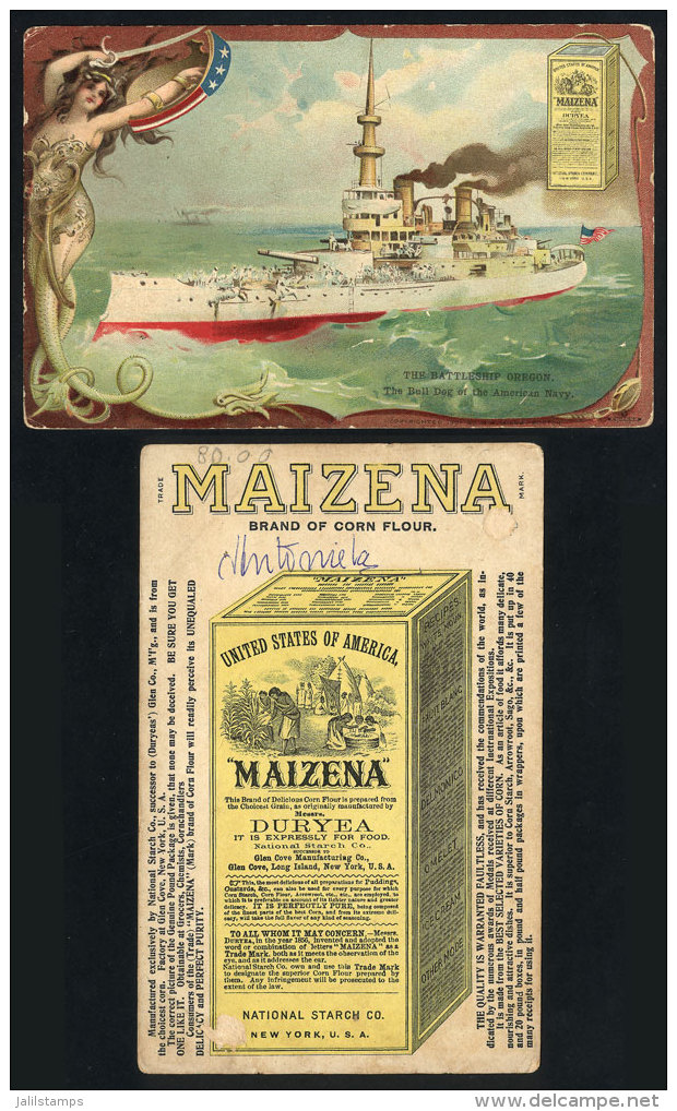 Battleship Oregon: Old Advertising Card For "Maizena" Corn Starch, Fine Quality - Other & Unclassified